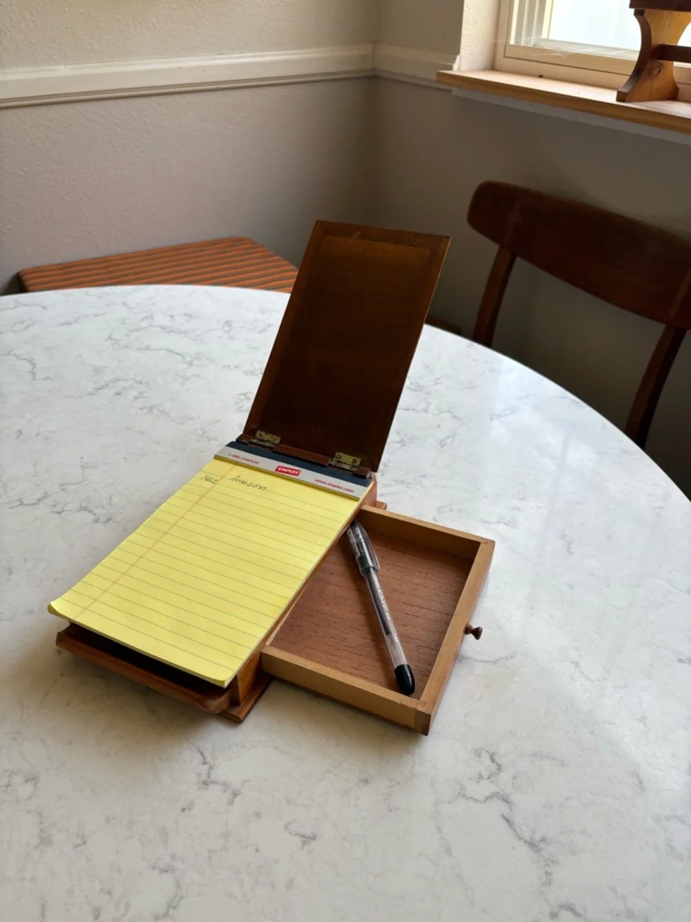 Vintage MCM Wooden Palm Beach Notepad Holder with Pen - Brown